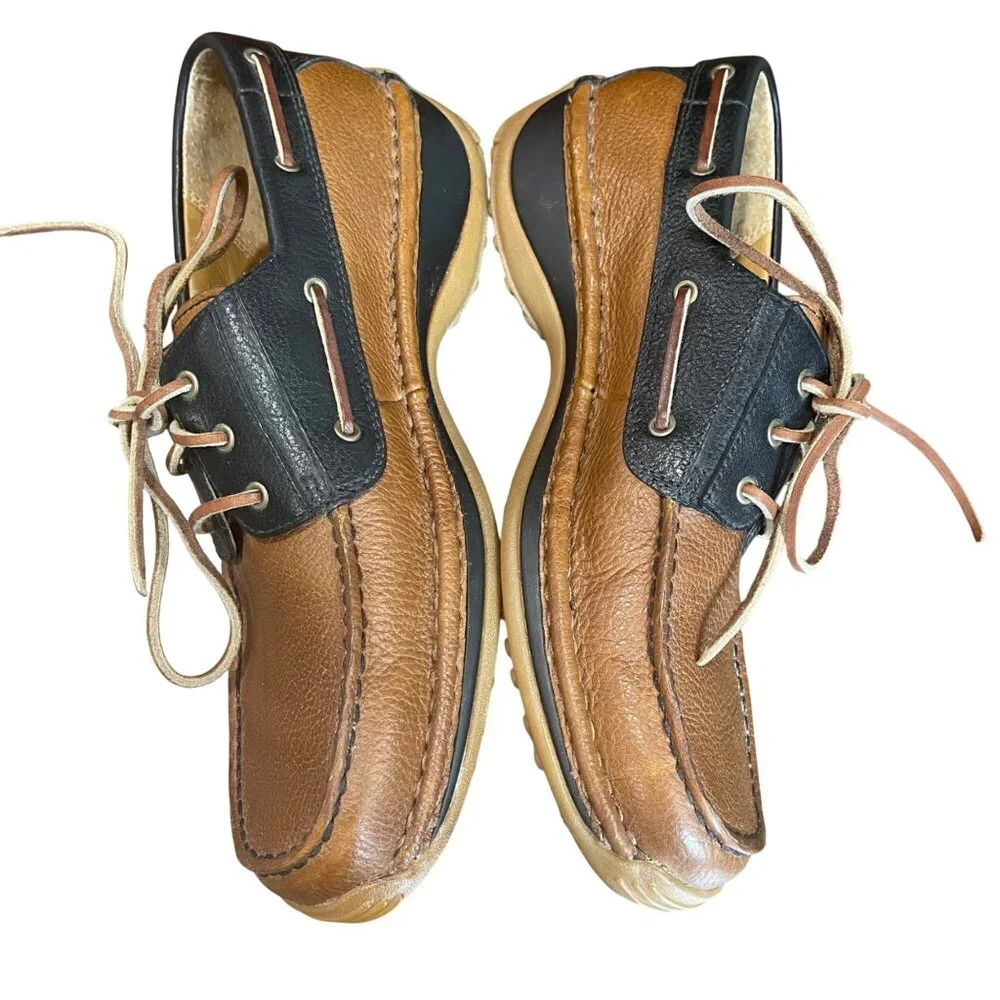 Red Wing Leather Boat Shoes‎ Men's Size 8.5D Tan and Blue Lace Loafers Casual
